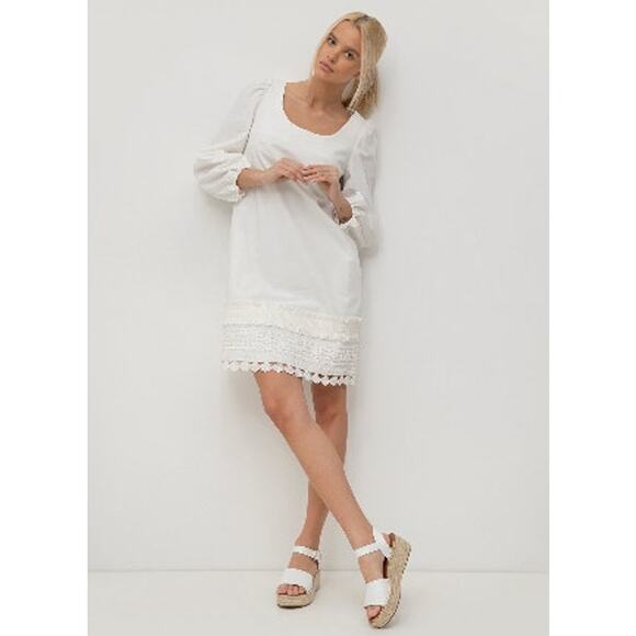 Weekend MaxMara White 100% Cotton Crochet Hem Shift Mini Dress Size 4 - Picture 1 of 6
